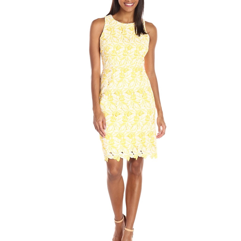 Maggy London Yellow Star Flower Lace Scalloped Sheath Dress -- Size 4 - NWT